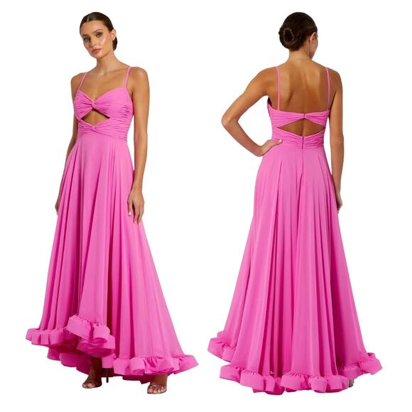 Mac Duggal Spaghetti Strap Chiffon Sweetheart High Low Gown 0 Pink Style 68705 - Picture 2 of 5